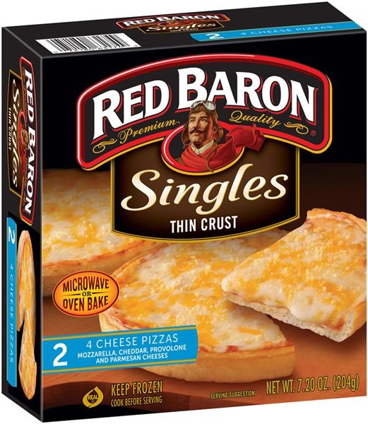 slide 1 of 1, Red Baron Singles Thin Crust 4 Cheese, 2 ct; 7.2 oz