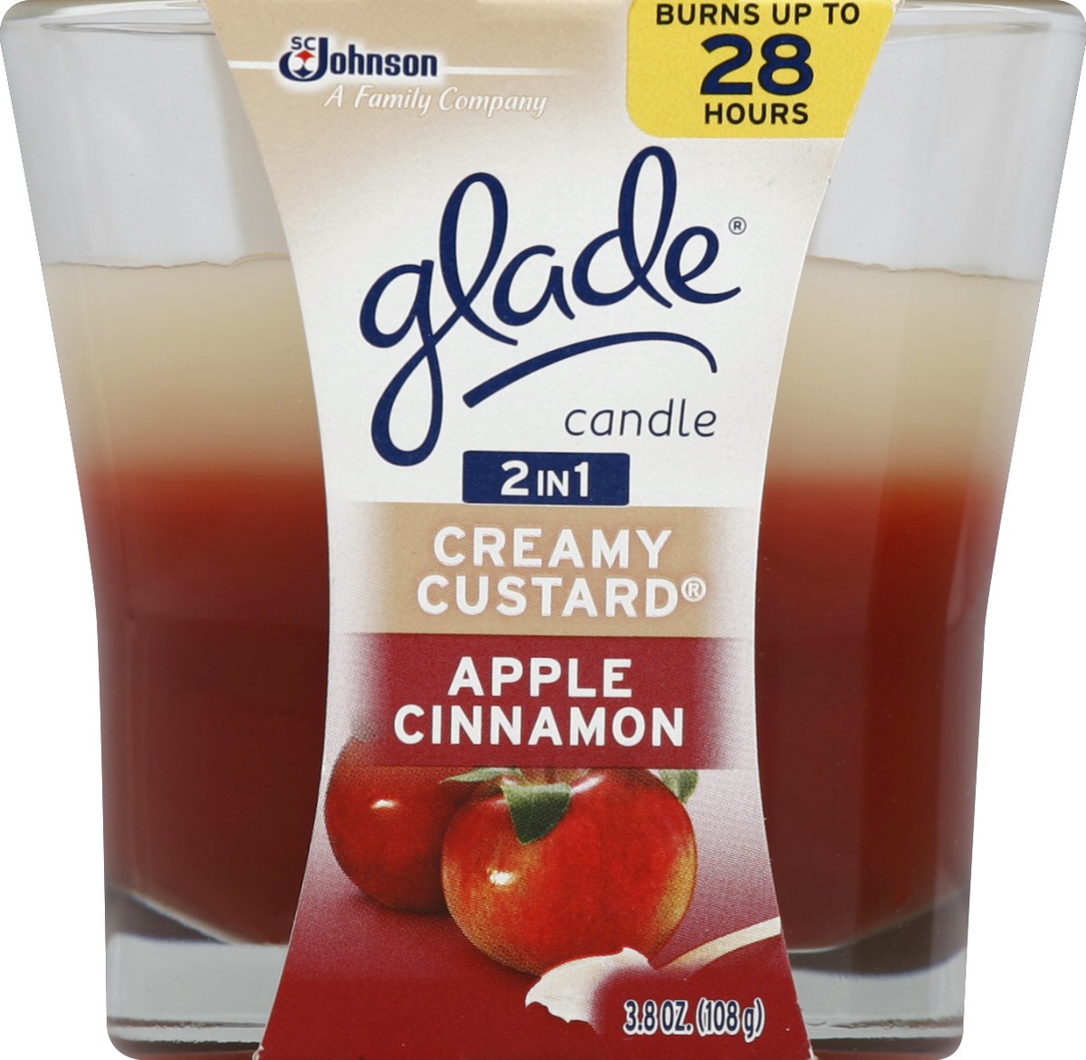 slide 4 of 5, Glade 2 in 1 Creamy Custard & Apple Cinnamon Jar Candle, 3.4 oz