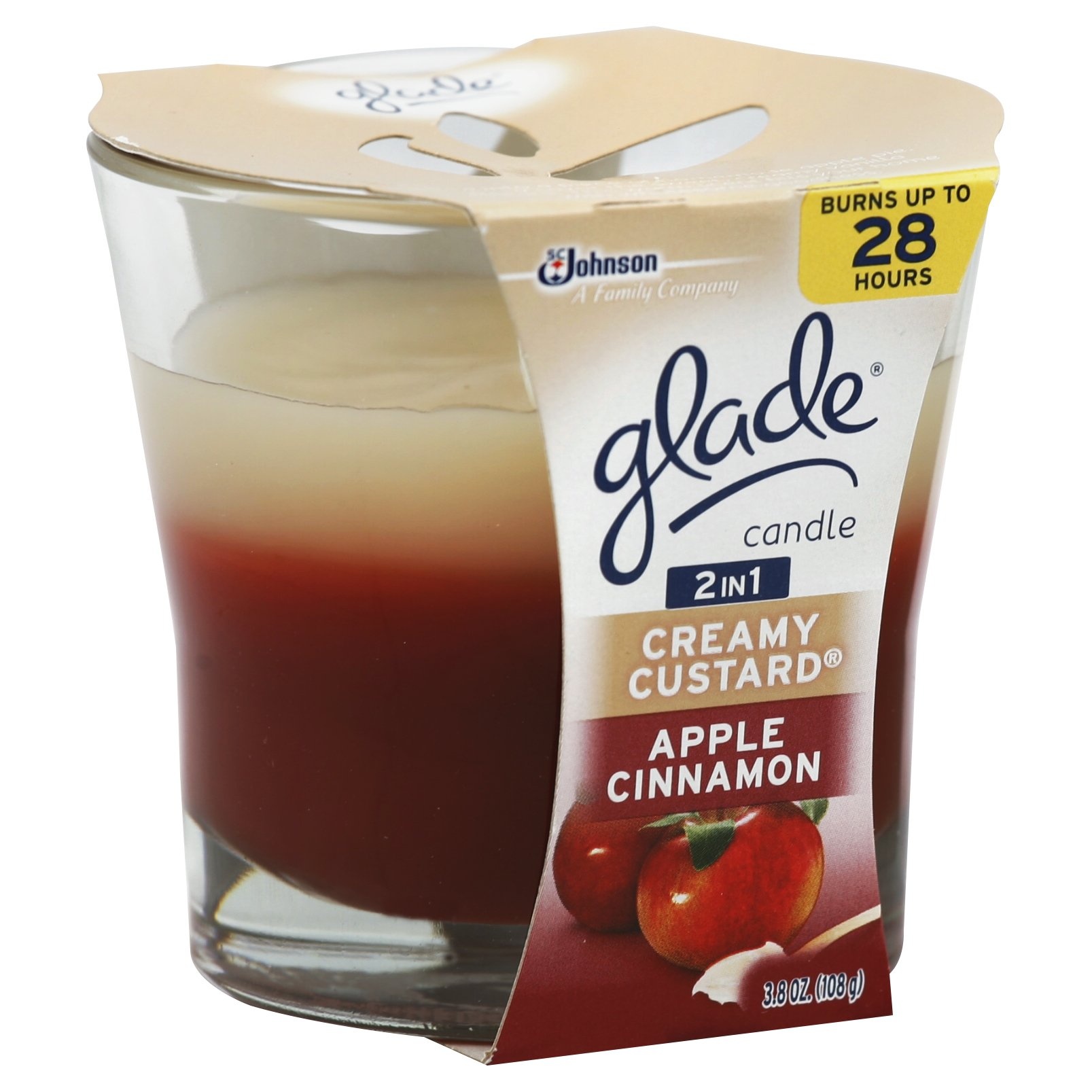 slide 1 of 5, Glade 2 in 1 Creamy Custard & Apple Cinnamon Jar Candle, 3.4 oz