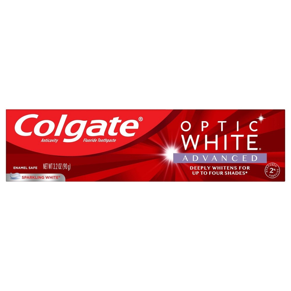 slide 2 of 5, Colgate Optic White Advanced Whitening Toothpaste with Fluoride 2% Hydrogen Peroxide - Sparkling White - 3.2oz, 3.2 oz