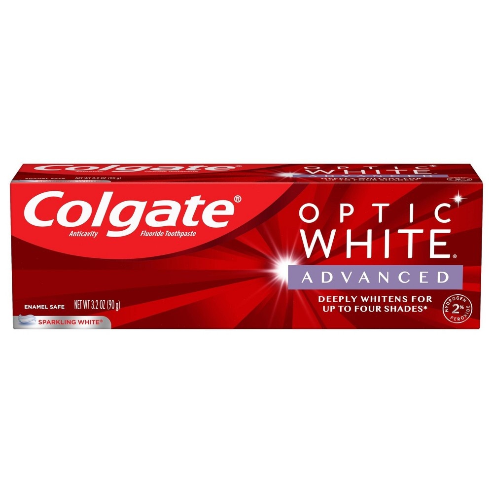 slide 4 of 5, Colgate Optic White Advanced Whitening Toothpaste with Fluoride 2% Hydrogen Peroxide - Sparkling White - 3.2oz, 3.2 oz