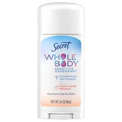 Secret Whole Body Stick Aluminum Free Deodorant for Women with notes of Peach & Vanilla 2.4oz