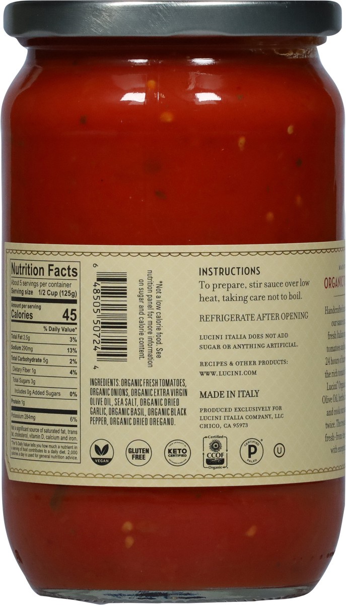 slide 5 of 9, Lucini Italia Organic Tuscan Tomato Sauce 24 oz, 25.5 oz