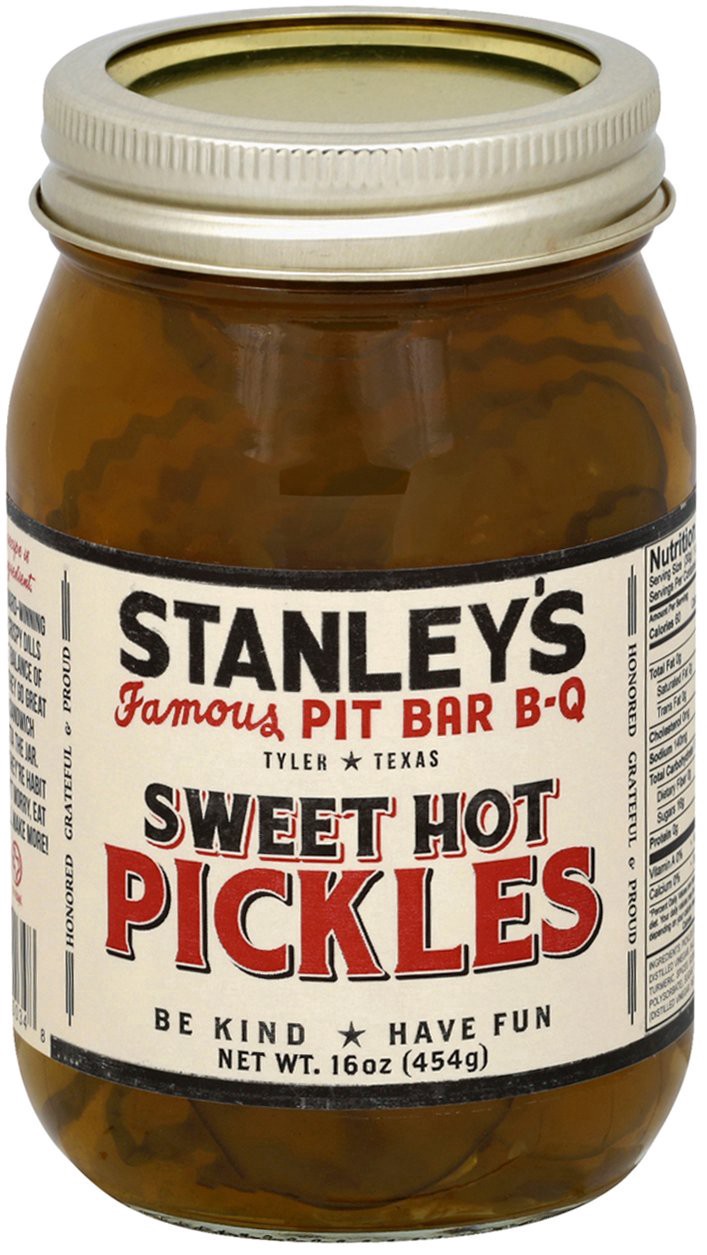 slide 1 of 1, Stanley's Famous Pit Barbecue Sweet Hot Pickles, 16 oz