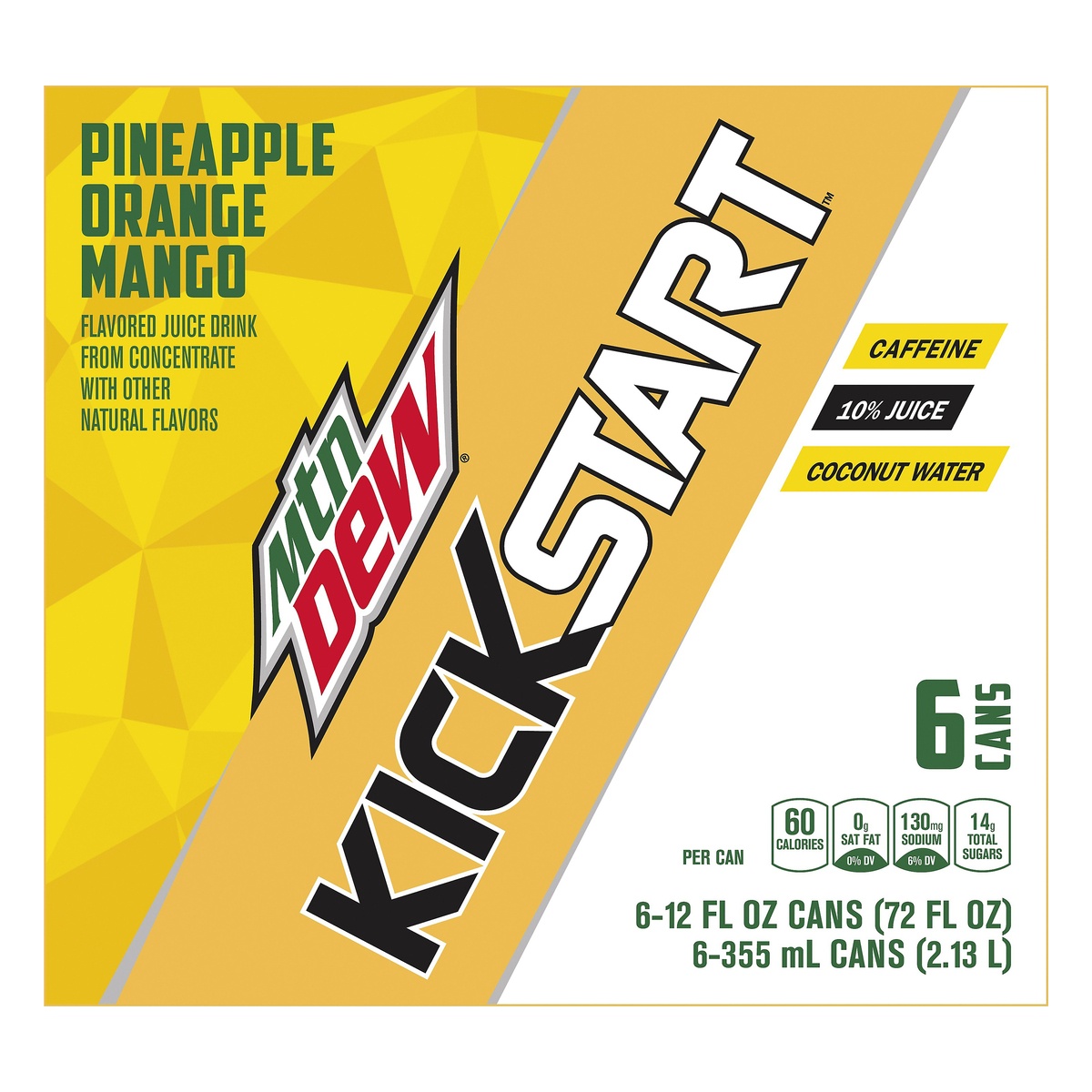 Mountain Dew Kickstart Juice Drink Pineapple Orange Mango 12 Fl Oz 6
