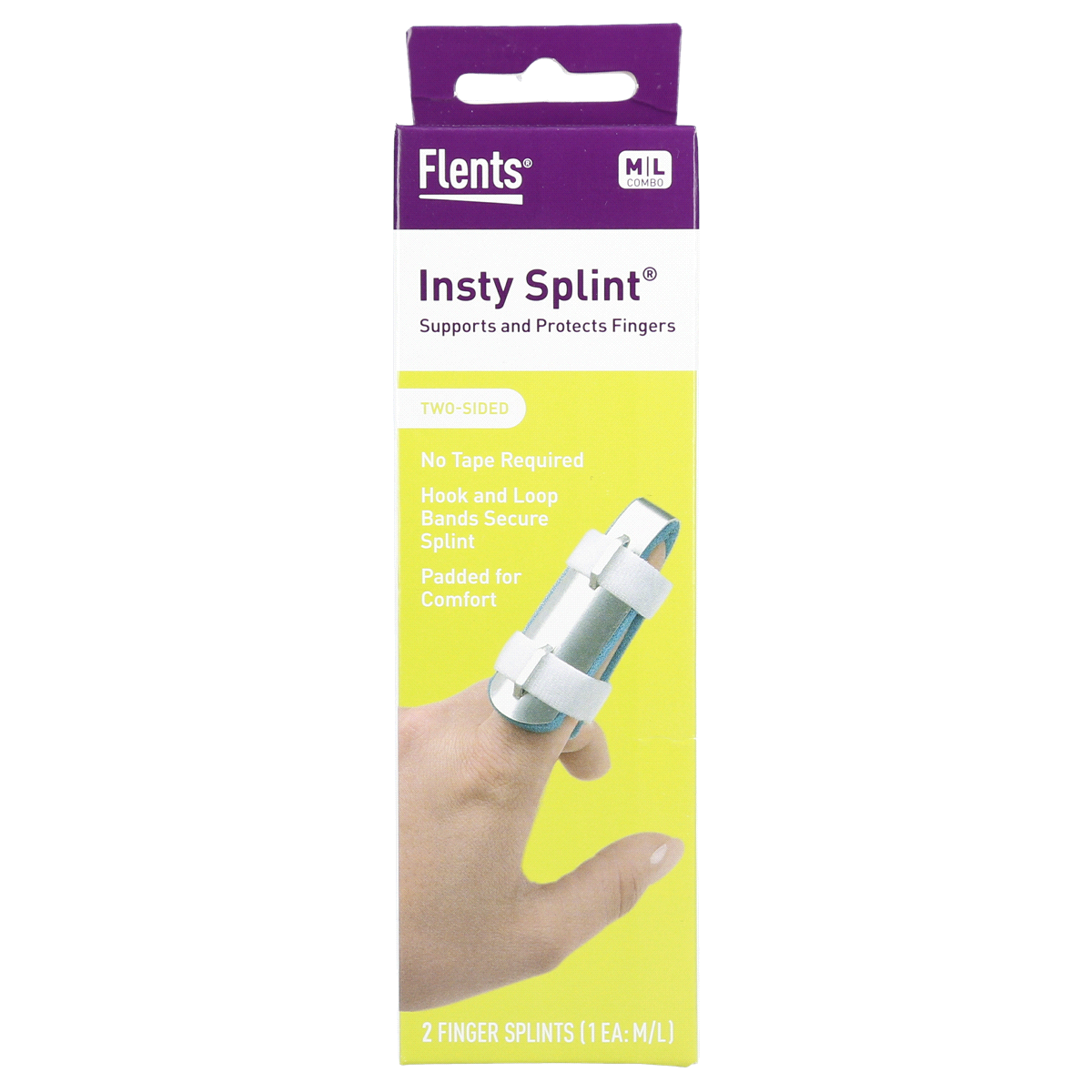 slide 1 of 1, Flents Two-Sided Insty Finger Splint, 1 Medium & 1 Large, 2 ct