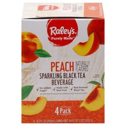 Raley's Purely Made Sparkling Peach Black Tea - 4 x 8.45 oz