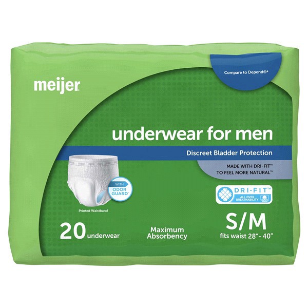 slide 12 of 17, Meijer Underwear for Men, Maximum Absorbency, Small/Medium, 20 ct