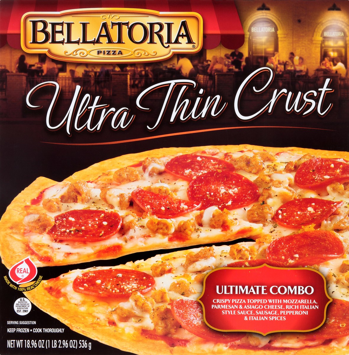 slide 1 of 9, Bellatoria Ultra Thin Crust Ultimate Combo Pizza 18.96 oz, 18.96 oz