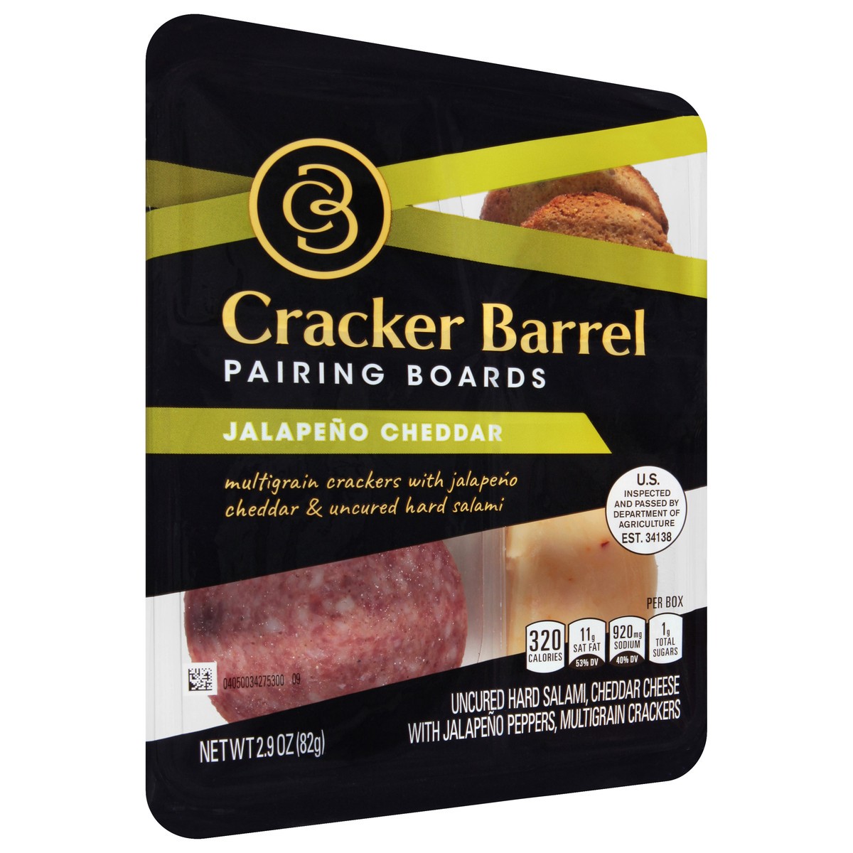 slide 3 of 11, Cracker Barrel Pairing Boards with Jalapeno White Cheddar Cheese, Uncured Hard Salami & Multigrain Crackers, 2.9 oz Tray, 2.9 oz