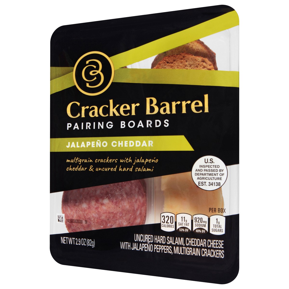 slide 6 of 11, Cracker Barrel Pairing Boards with Jalapeno White Cheddar Cheese, Uncured Hard Salami & Multigrain Crackers, 2.9 oz Tray, 2.9 oz