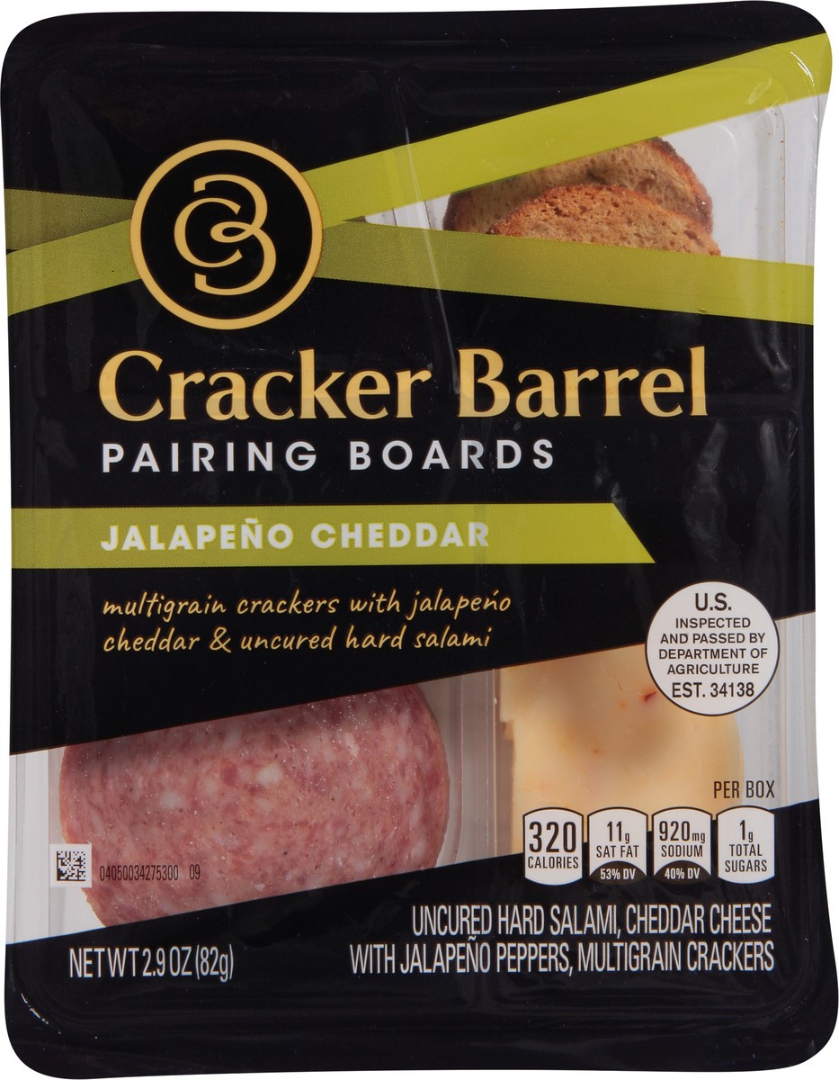 slide 4 of 11, Cracker Barrel Pairing Boards with Jalapeno White Cheddar Cheese, Uncured Hard Salami & Multigrain Crackers, 2.9 oz Tray, 2.9 oz