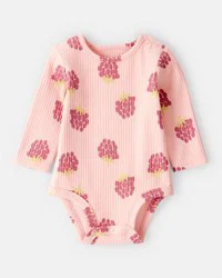 Carter's Baby Girl Raspberry Print Long-Sleeve Fashion Bodysuit - Pink NB