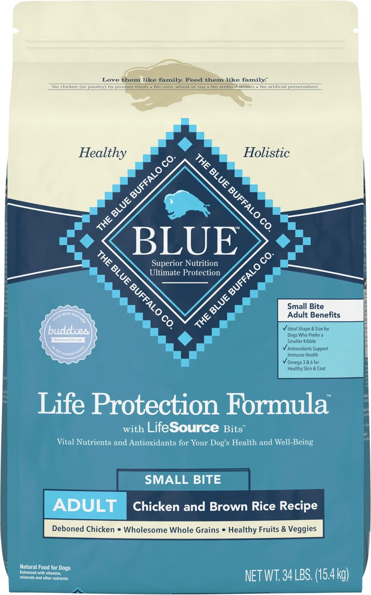 slide 4 of 13, Blue Buffalo Life Protection Formula Adult Small Bite Dry Dog Food, Helps Build and Maintain Strong Muscles, Made with Natural Ingredients, Chicken & Brown Rice Recipe, 34-lb Bag, 34 lb