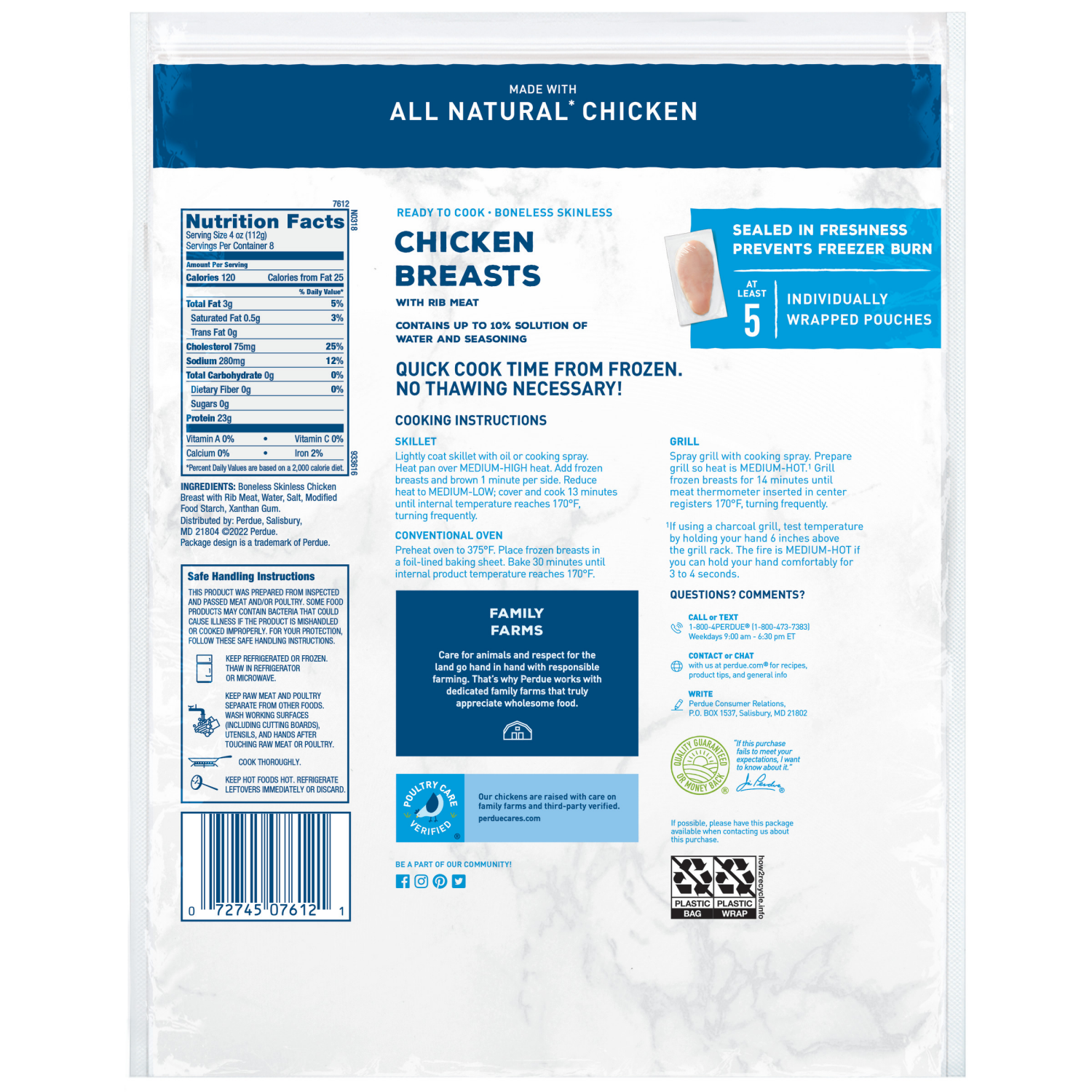 slide 2 of 2, PERDUE Boneless Skinless Chicken Breasts Individually Wrapped , 2 lb