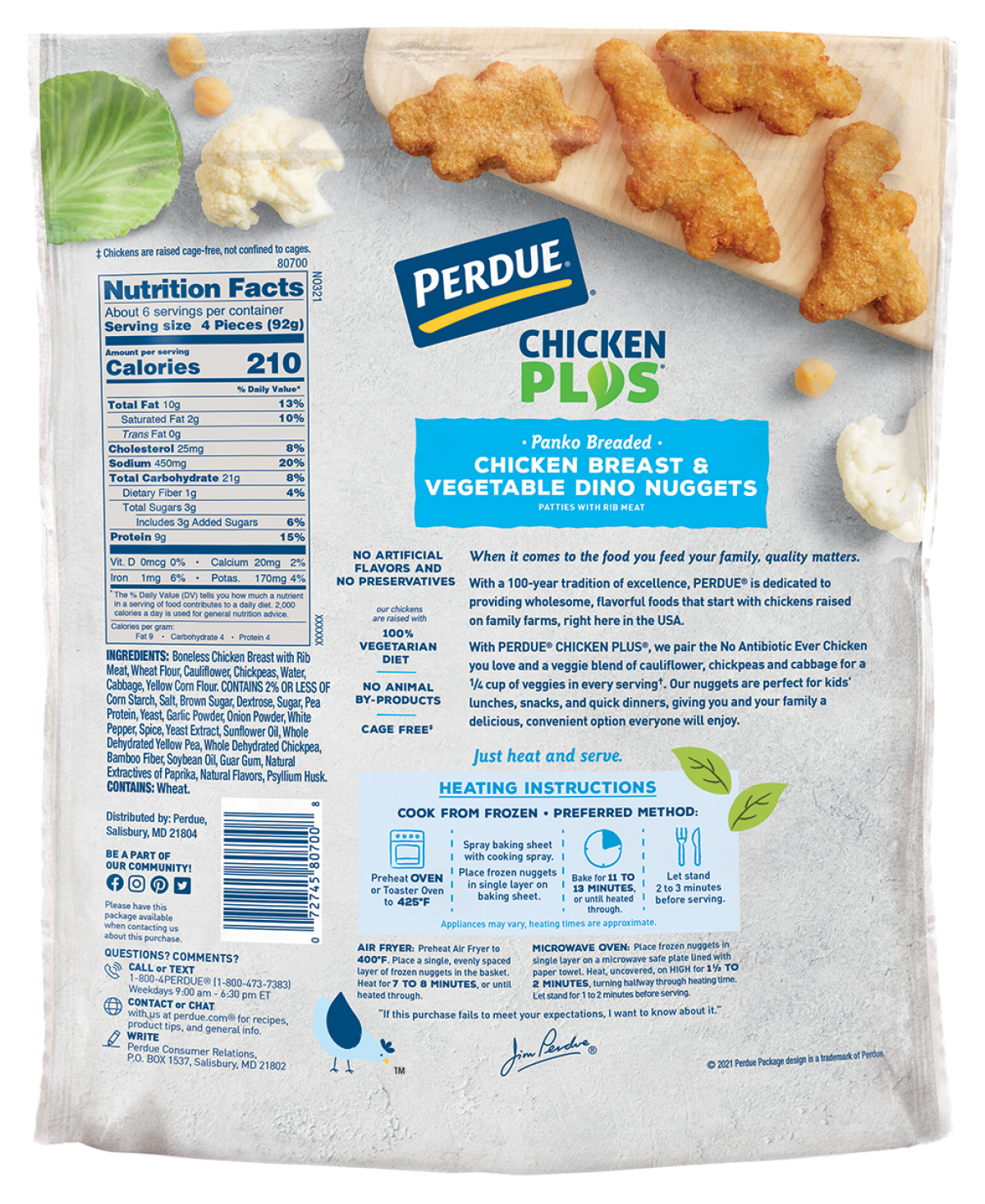 slide 2 of 2, Perdue Chicken Plus Panko Breaded Chicken Breast & Vegetable Dino Nuggets 22 oz, 22 oz