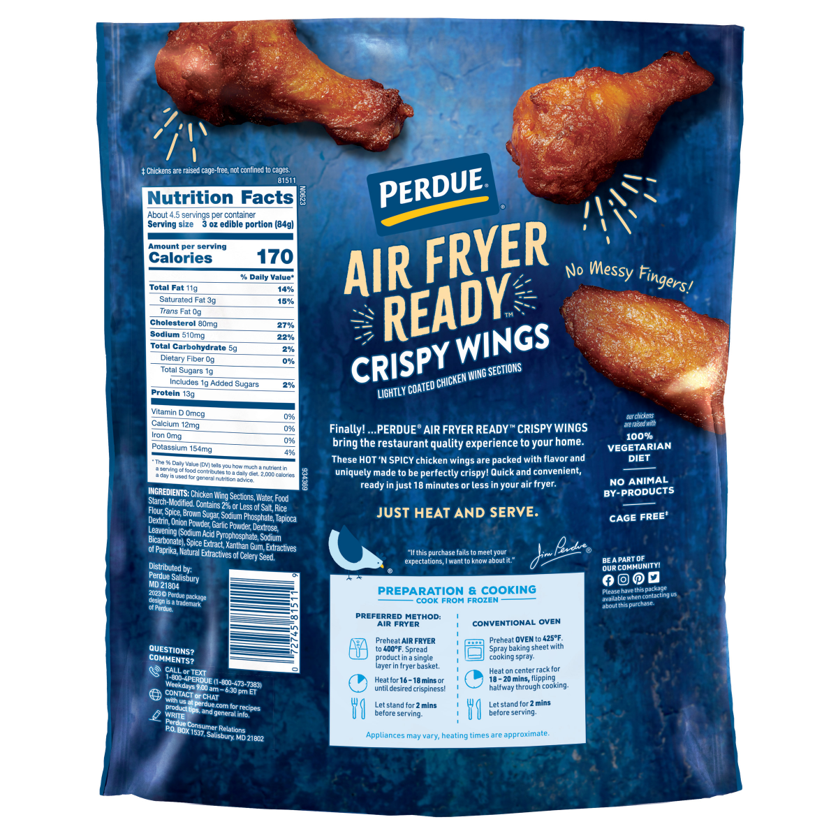 slide 2 of 2, PERDUE AIR FRYER READY™ Hot 'N Spicy Crispy Chicken Wings, 22 oz., 22 oz