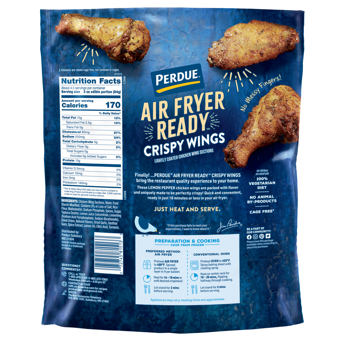 slide 2 of 2, PERDUE AIR FRYER READY™ Lemon-Pepper Crispy Chicken Wings, 22 oz., 22 oz