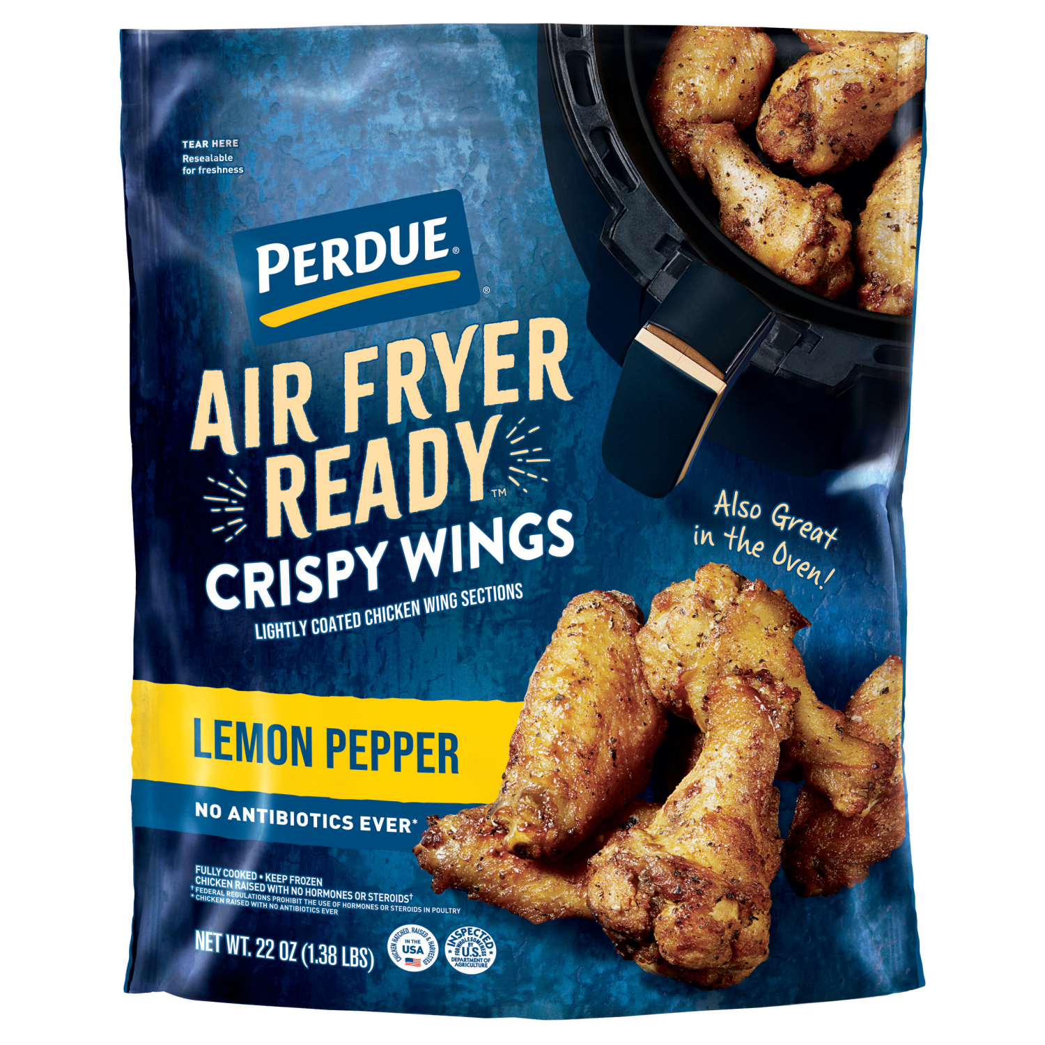 slide 1 of 2, PERDUE AIR FRYER READY™ Lemon-Pepper Crispy Chicken Wings, 22 oz., 22 oz