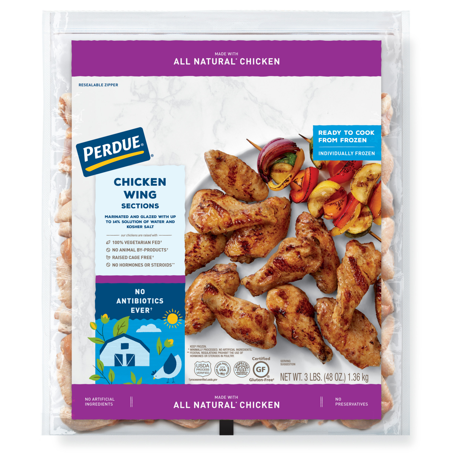 slide 1 of 2, PERDUE Individually Frozen Chicken Wings, 3 lbs, 48 oz