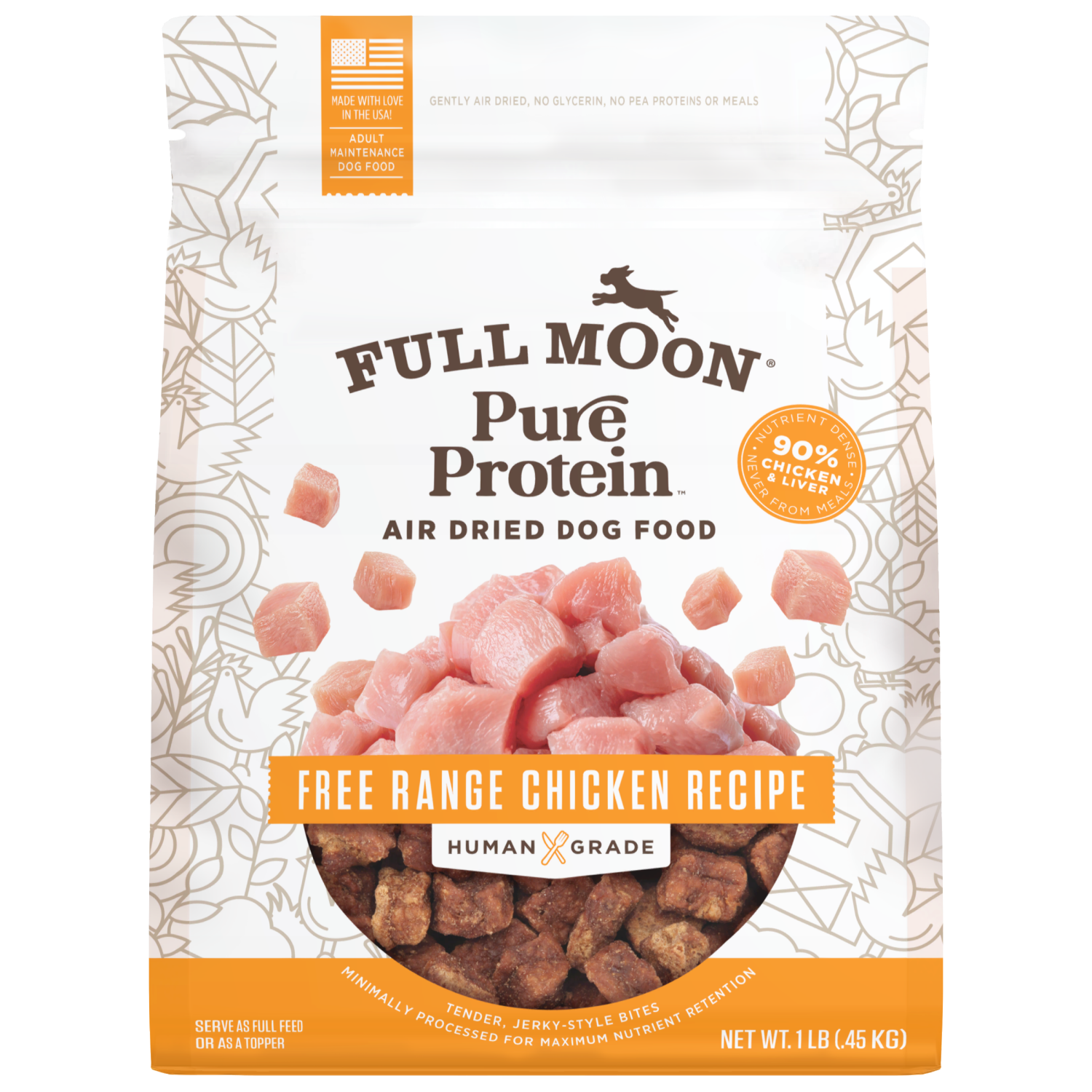 slide 1 of 2, Full Moon Pure Protein Air Dried Free Range Chicken Recipe Dog Food 1 lb, 1 lb