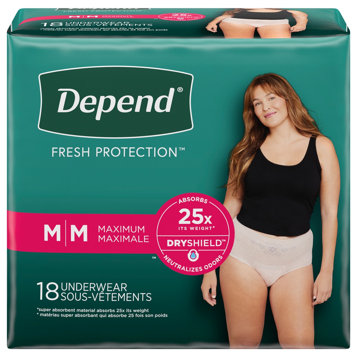 slide 1 of 3, Depend Fresh Protection Adult Incontinence Underwear for Women (Formerly Depend Fit-Flex), Disposable, Maximum, Medium, Blush, 18 Count, 18 ct