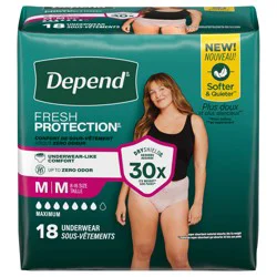 Depend Fresh Protection Adult Incontinence Underwear for Women, Disposable, Maximum, Medium, Blush, 18 Count