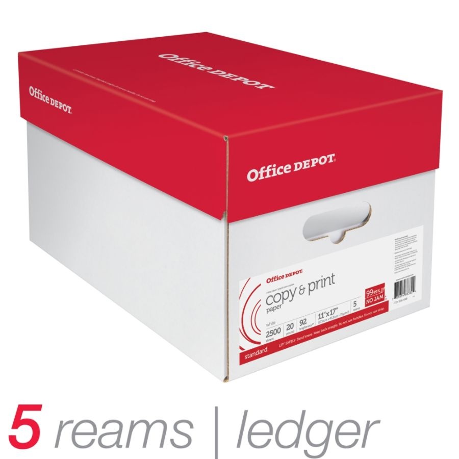 slide 3 of 3, Office Depot Copy And Print Paper, Ledger Size (11'' X 17''), Ream Of 500 Sheets, Case Of 5 Reams, 500 ct