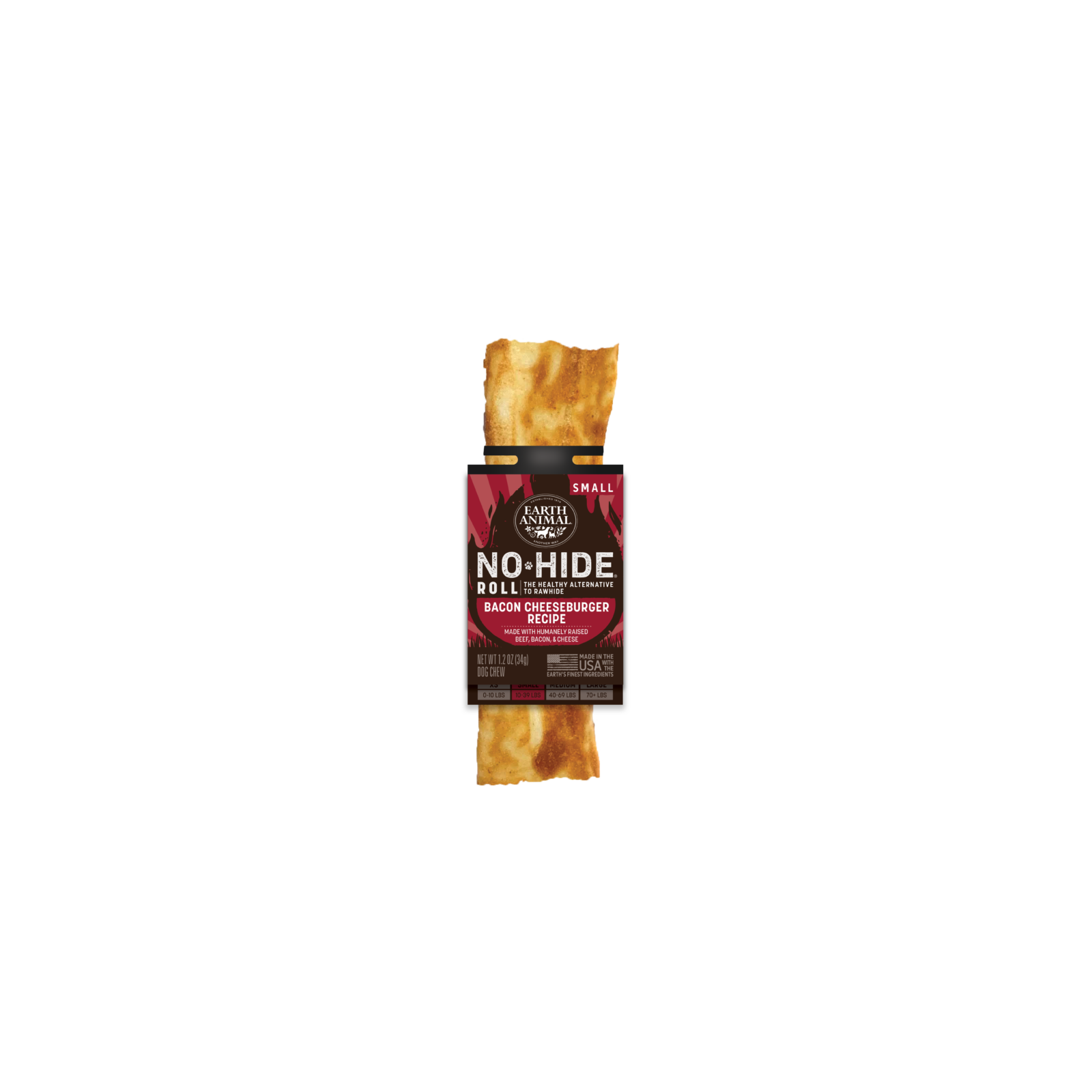 slide 1 of 1, Earth Animal No-Hide Barbeque Rolls Bacon Cheeseburger Recipe Natural Rawhide Alternative Dog Chew, Small, 1.2 oz., 1.2 oz