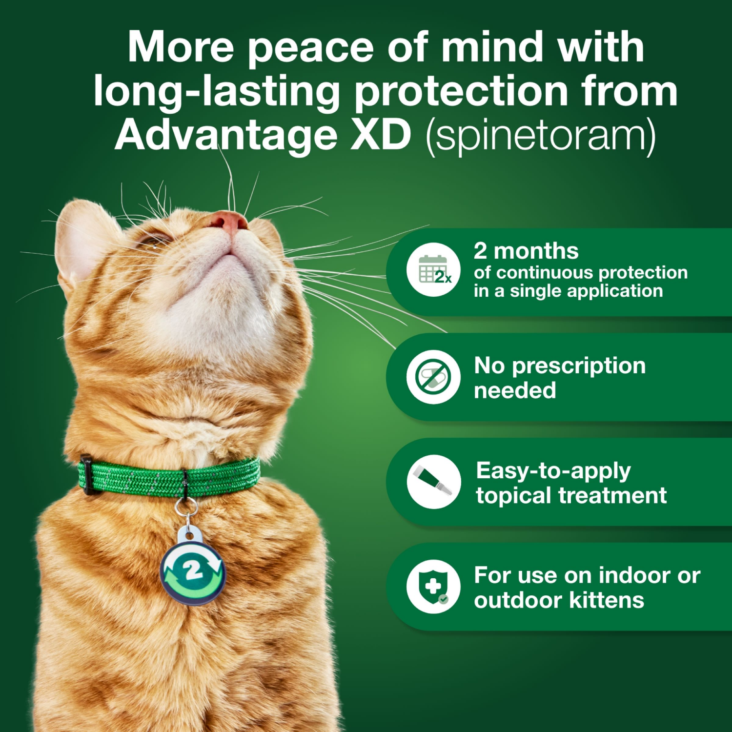 slide 5 of 8, Advantage XD Large Cat Flea Prevention & Treatment For Cats over 9lbs. 2-Topical Doses, 4-Months Coverage, 9 lb