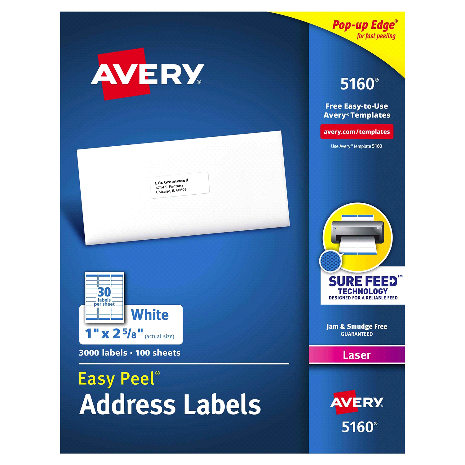 slide 1 of 1, Avery Easy Peel White Address Labels for Laser Printers 5160, 3000 ct