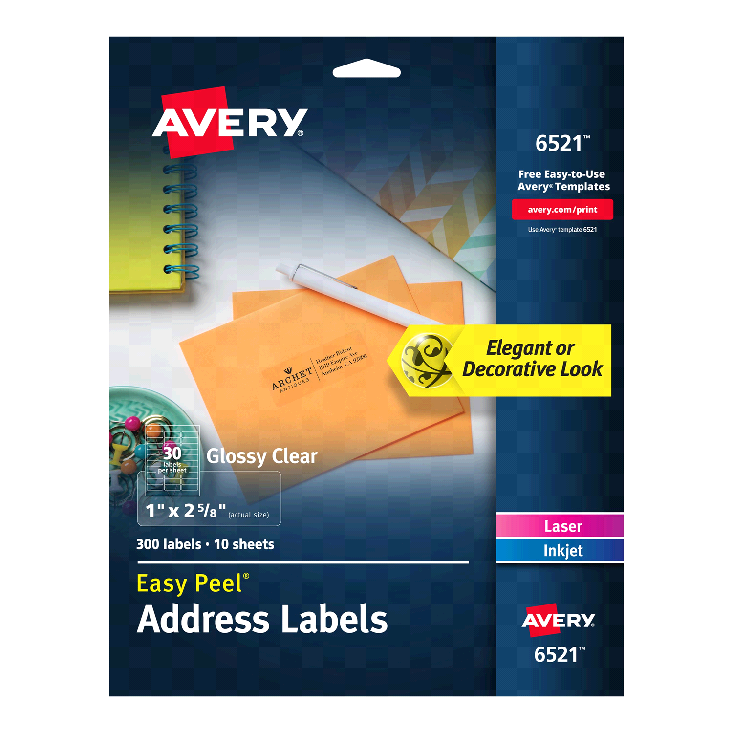 slide 1 of 1, Avery Glossy Clear Easy Peel Address Labels, 300 ct