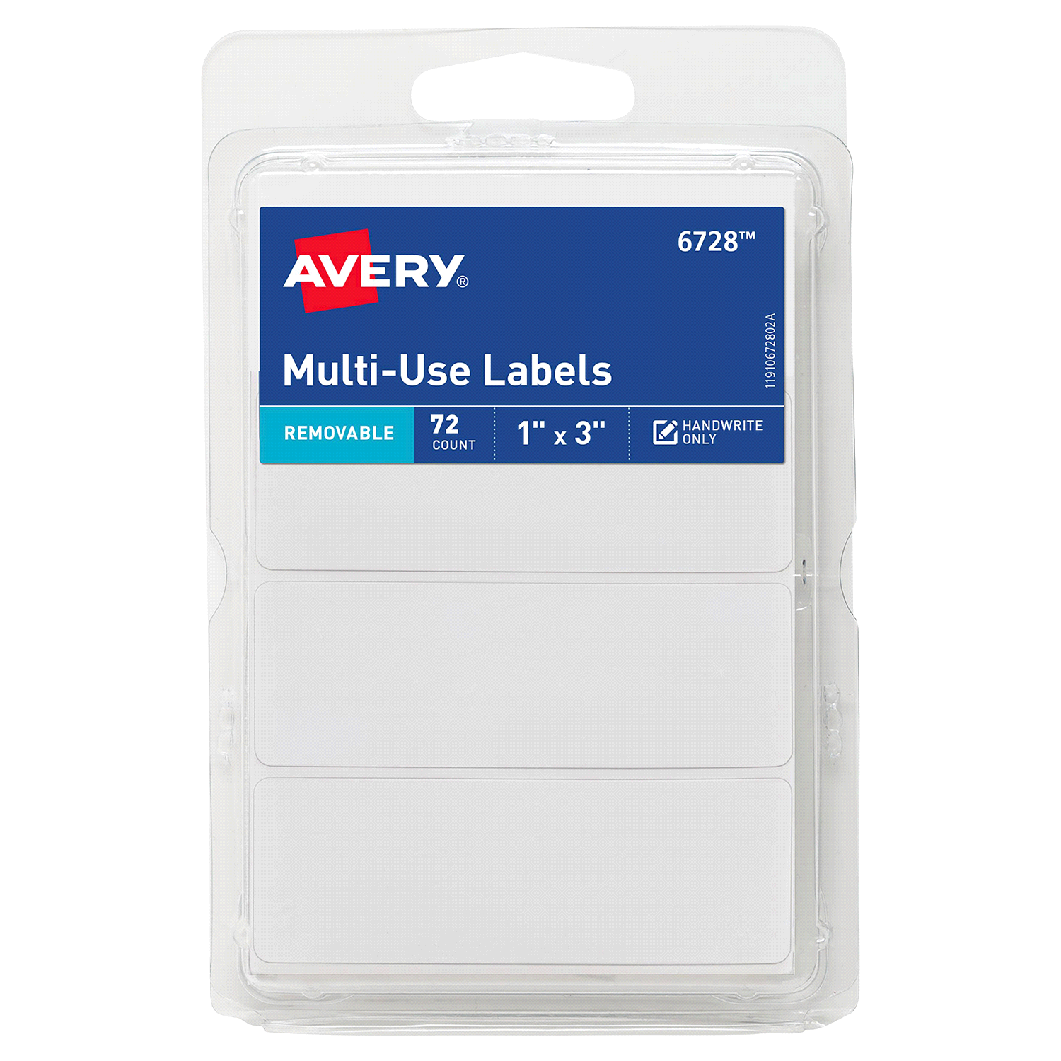 slide 1 of 1, Avery White Removable Labels 6728, Handwrite Only, 72 ct; 1 in x 3 in