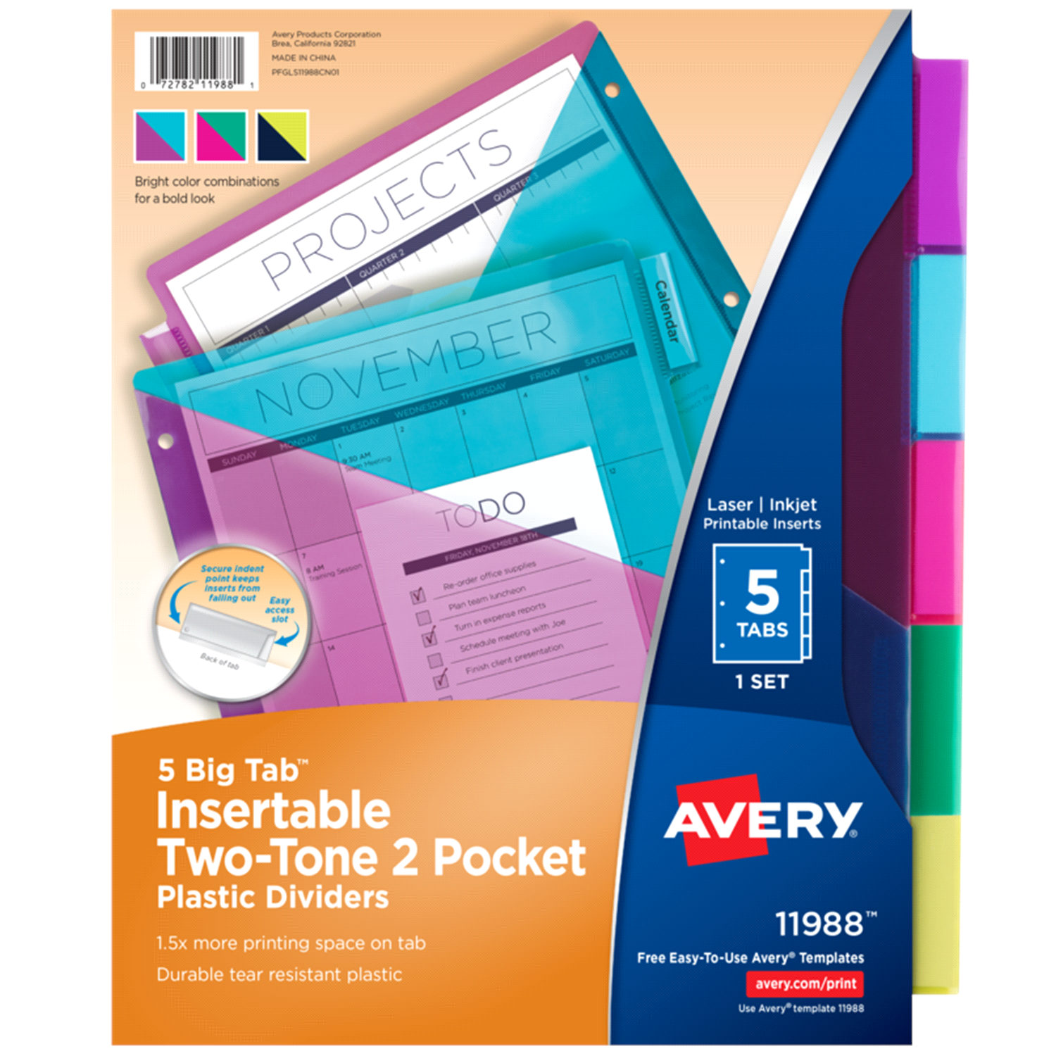 slide 1 of 1, Avery Big Tab Insertable 2 Pocket Plastic Divider, 5Tabs, 11988 Multicolor, 1 ct