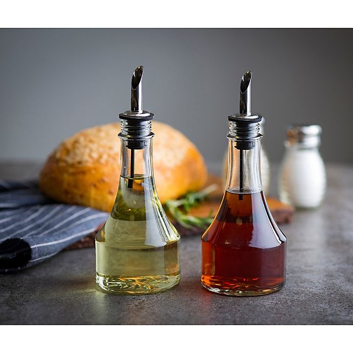 slide 2 of 3, TableCraft Glass Oil and Vinegar Bottle with Stainless Steel Pourer, 8 oz