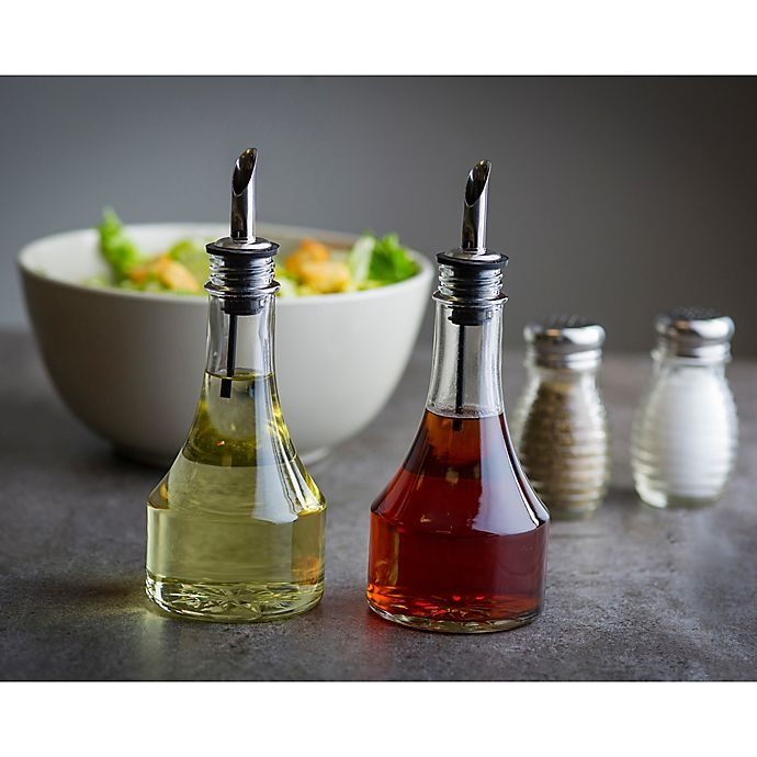 slide 3 of 3, TableCraft Glass Oil and Vinegar Bottle with Stainless Steel Pourer, 8 oz