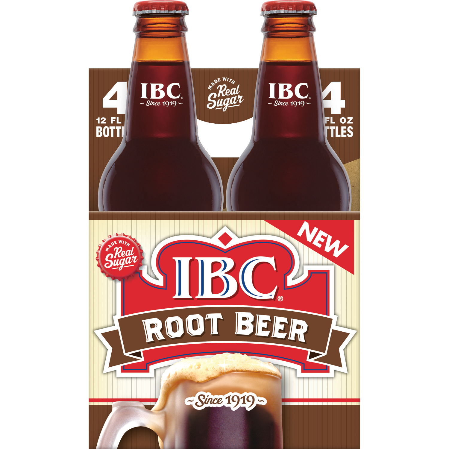 slide 1 of 4, IBC Root Beer Made with Sugar Soda, 12 fl oz glass bottles, 4 pack, 4 ct; 12 fl oz