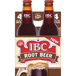 IBC Root Beer Made with Sugar Soda, 12 fl oz glass bottles, 4 pack