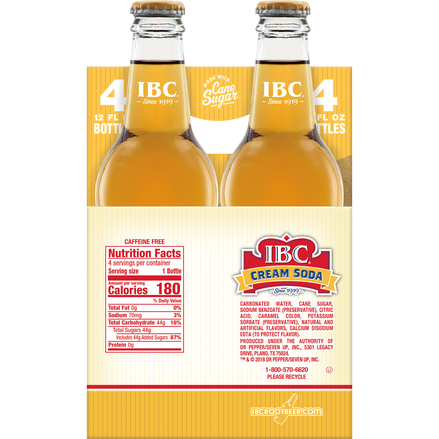 slide 2 of 4, IBC Cream Soda Made with Sugar, 12 fl oz glass bottles, 4 pack, 4 ct; 12 fl oz