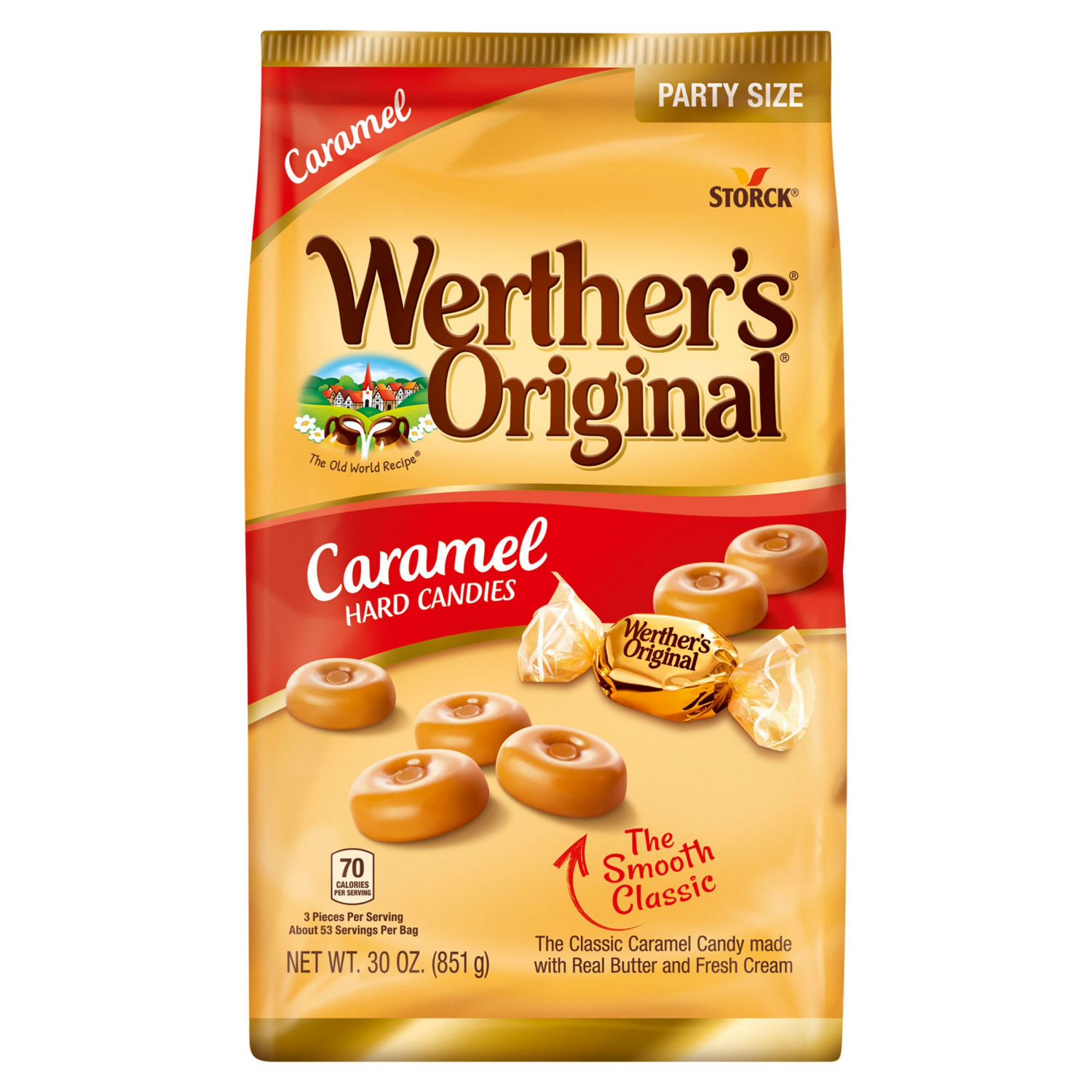 slide 1 of 2, Werther's Original Caramel Hard Candies Party Size 30 oz, 30 oz