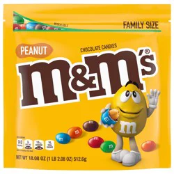 M&M''S Peanut Milk Chocolate Candy, Family Size, 18.08 oz Bag