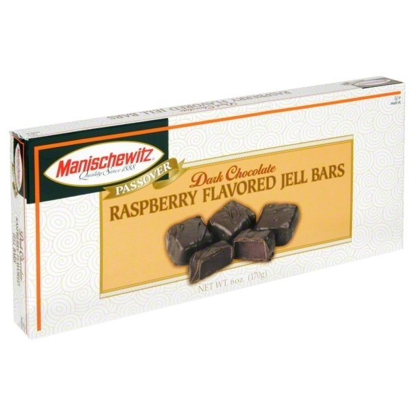 slide 1 of 1, Manischewitz Raspberry Flavored Jell Bars, Dark Chocolate, 6 oz