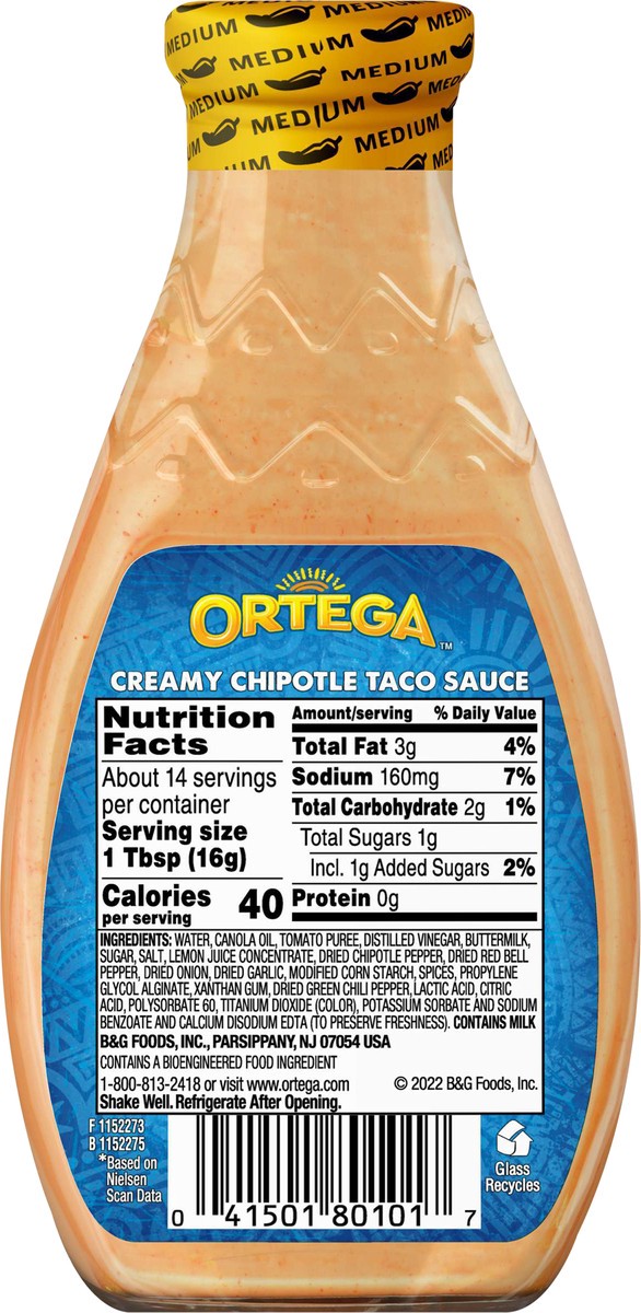 slide 5 of 7, Ortega Medium Creamy Chipotle Taco Sauce 8 oz, 8 oz