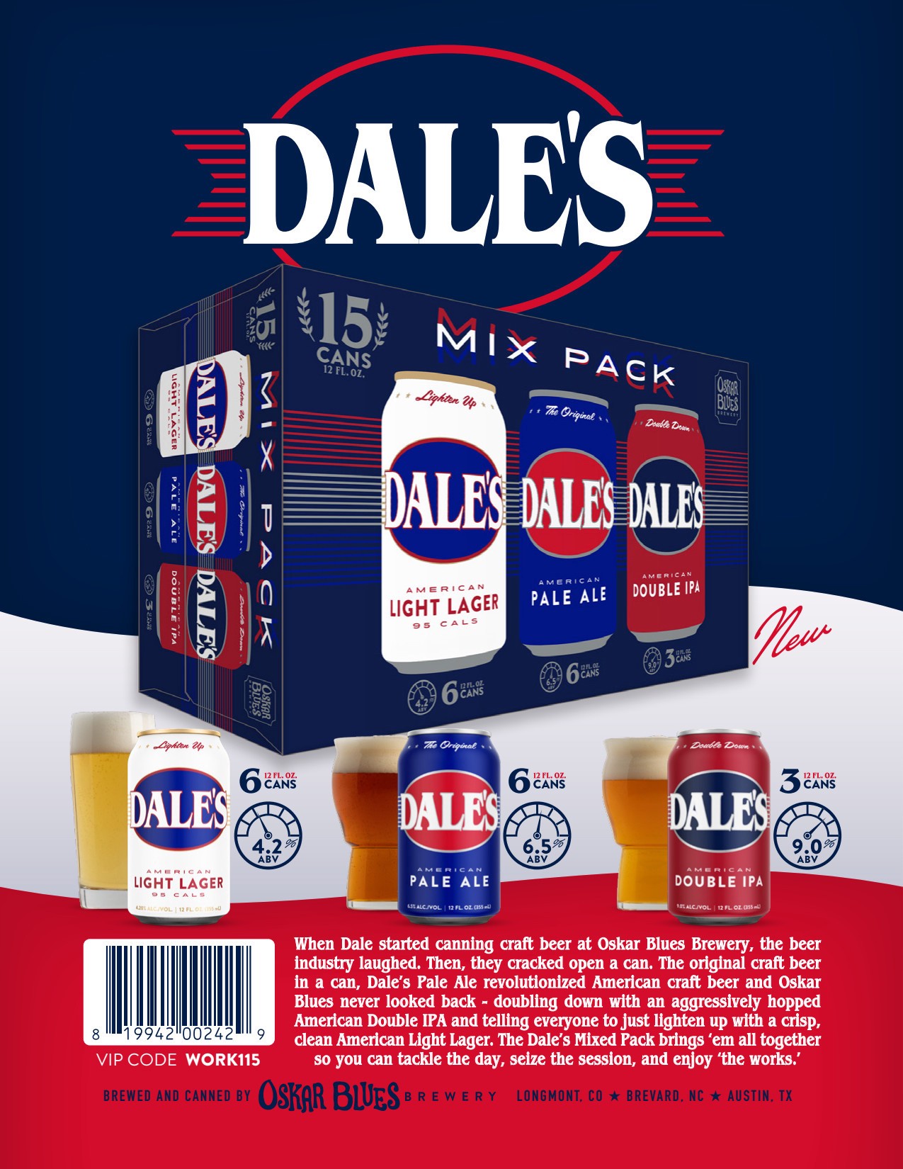 slide 9 of 9, Dale's Oskar Blues Dales Mixed Pack 2/15/12oz, 15 ct