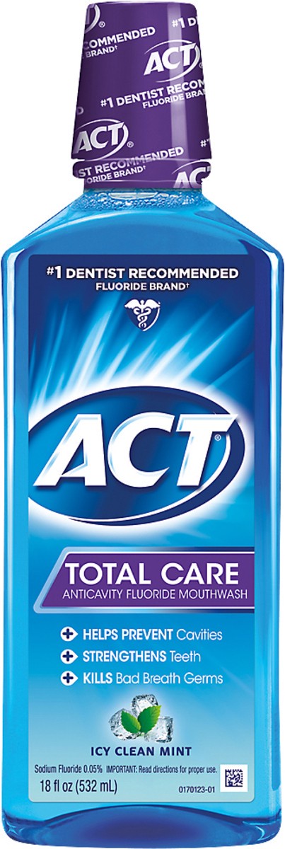 slide 3 of 3, Act Total Care Anticavity Fluoride Icy Clean Mint Mouthwash, 18 oz