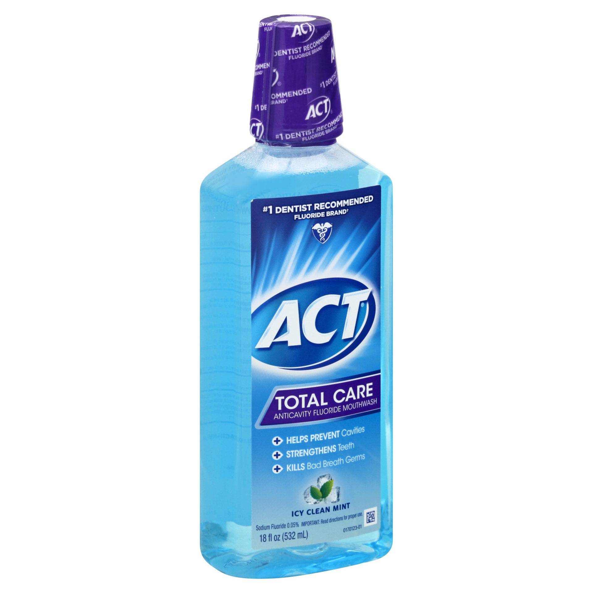 slide 1 of 1, ACT Total Care Icy Clean Mint Anticavity Fluoride Mouthwash, 18 oz