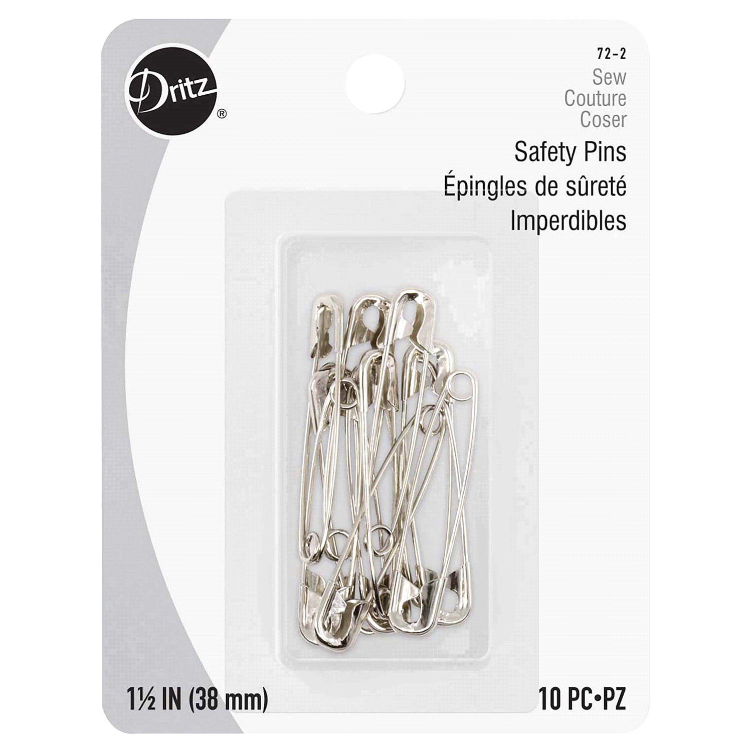 slide 1 of 1, Dritz Pins - Safety Pins, Size, 2 pk; 10 ct