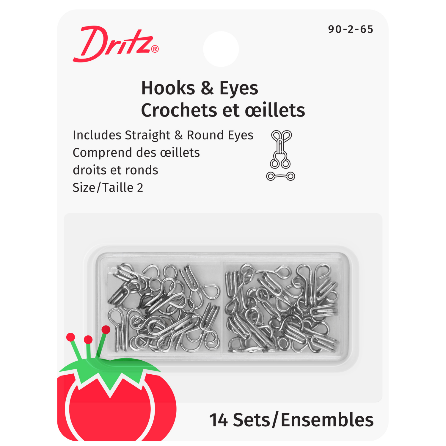 slide 1 of 3, Dritz Hooks and Eyes-Sz 2-Nkl, 14 ct