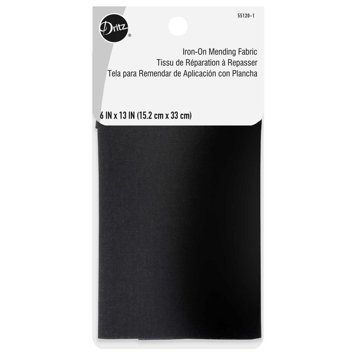 slide 1 of 3, Dritz Mending Fabric, Iron-On - Black, 6'' x 13'', 1 ct
