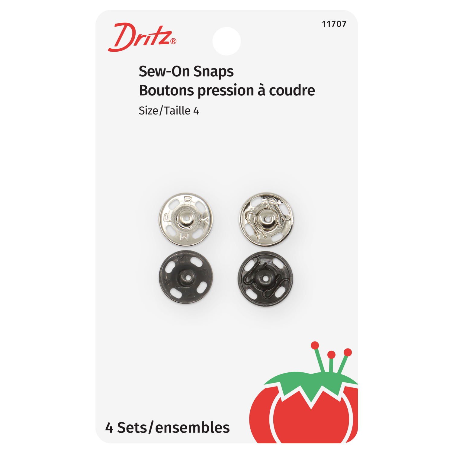 slide 1 of 3, Dritz Snaps Sew On Nickel, Black, Brass, Size 4, 4 Sets, 1 ct